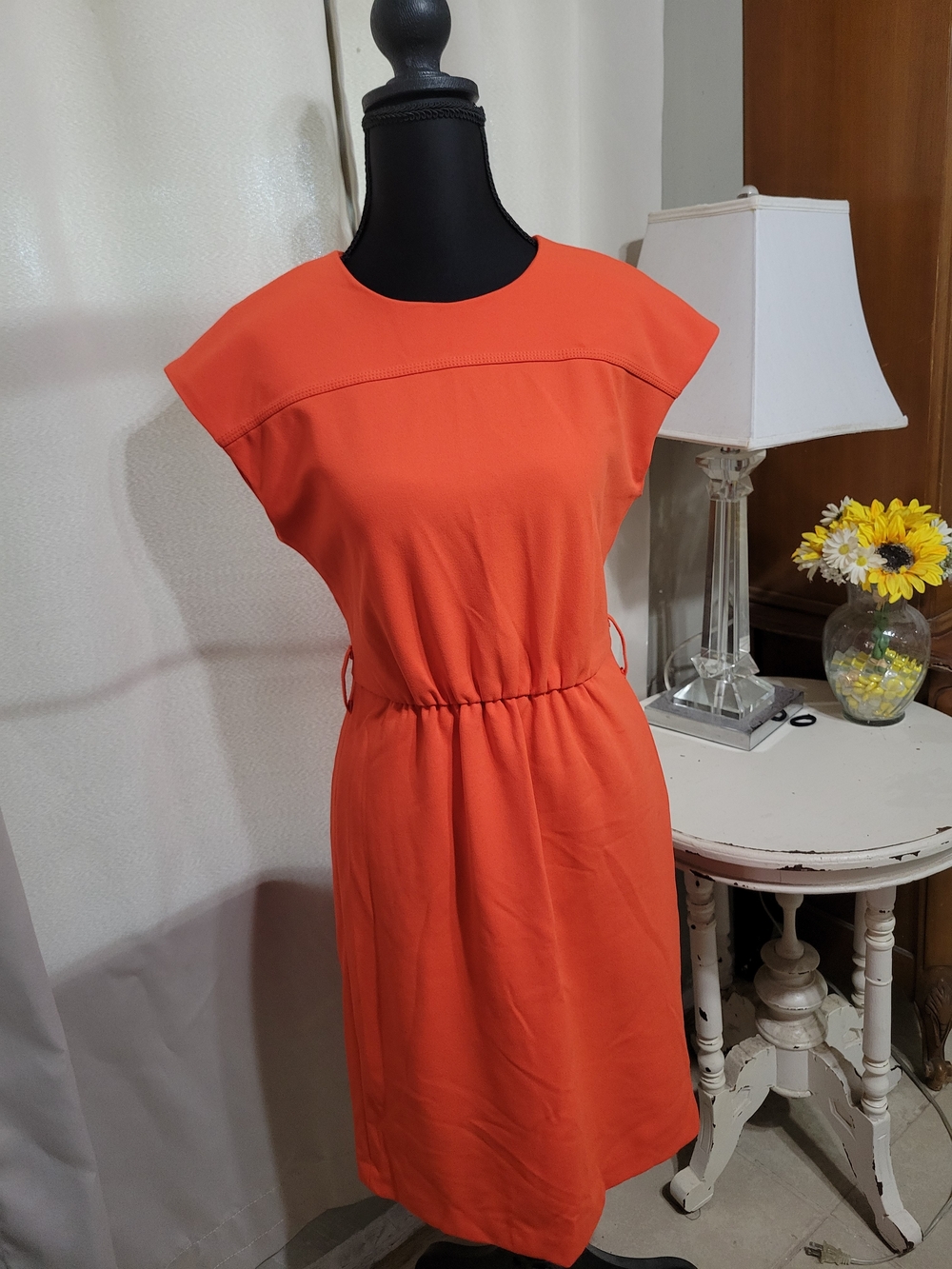 Calvin Klein Bright Orange Cap-Sleeve Midi Dress